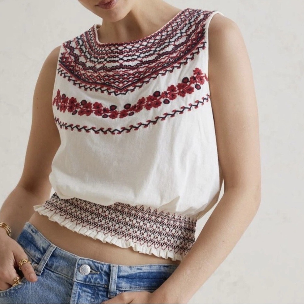 Anthropologie Tiny Linni Smocked Embroidered Top Women's Size Small - Picture 2 of 10